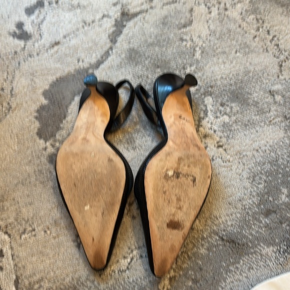 Manila Blahnik Raffia Pointed Toe Kitten Heel Slingbacks - Picture 9 of 11